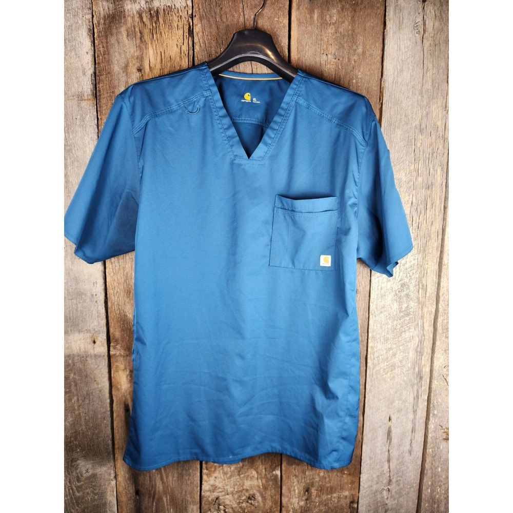 Carhartt Force Mens XL Teal Scrub Top Short‎ Sleeve Pocket Medical Workwear